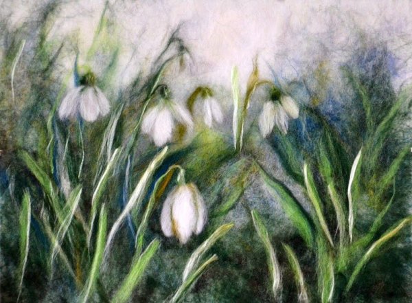 Подснежники шерстяная живопись