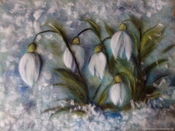 Первоцветы живопись шерстью