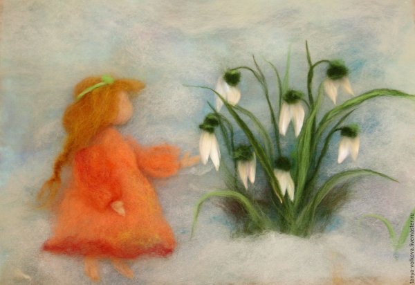 Картина из шерсти Весна для детей