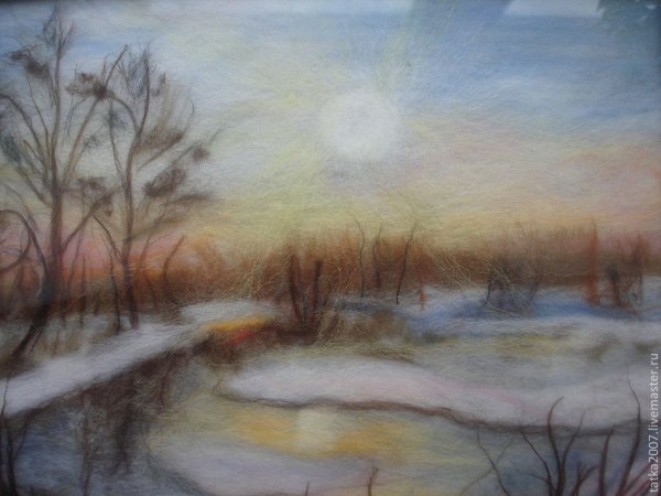 Живопись шерстью весенний пейзаж