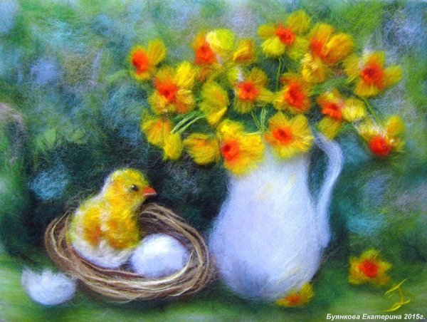 Живопись шерстью Пасха