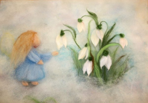 Подснежники шерстяная живопись