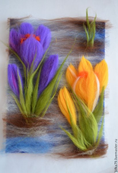 Рисование шерстью цветы