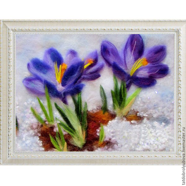 Первоцветы живопись шерстью