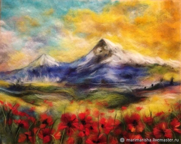 Шерстяная акварель горы