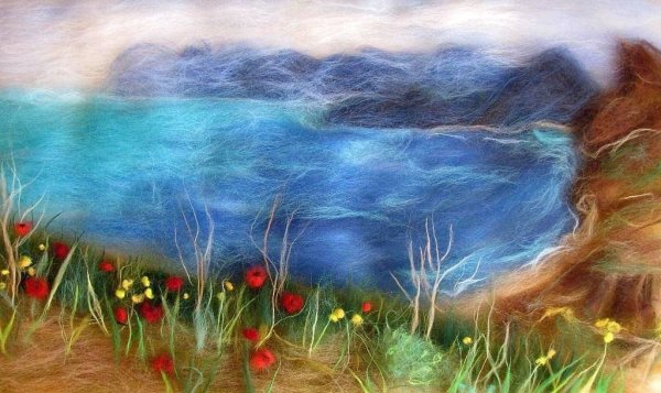 Шерстяная акварель водопады