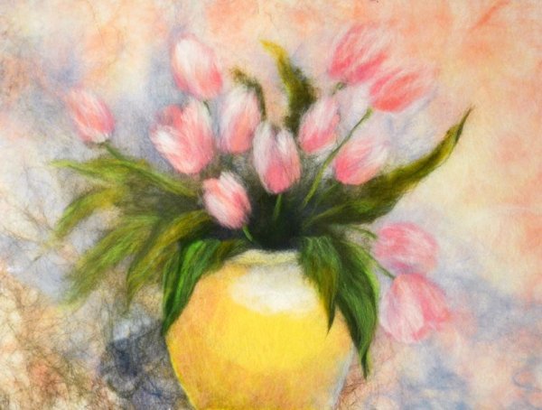 Шерстяная акварель тюльпаны