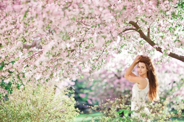 Фотосессия в цветущих яблонях