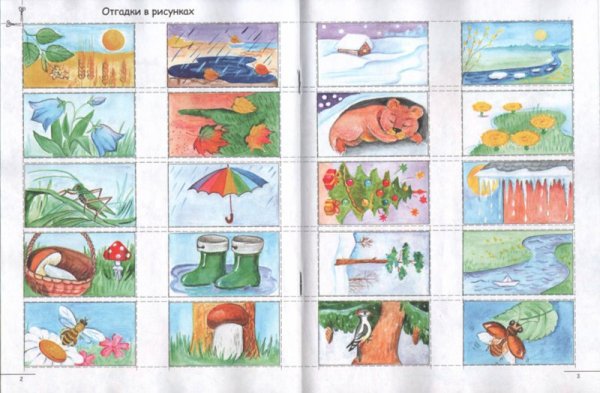 Карточки с явлениями природы по временам года