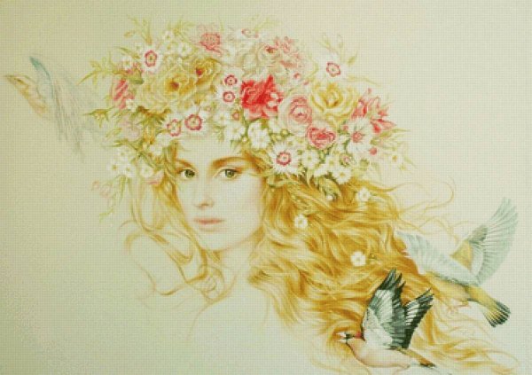 Портрет карандашом с цветами