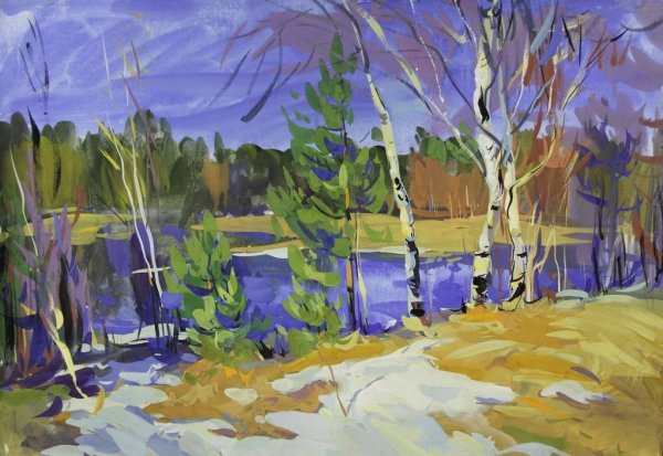 Весенний пейзаж акварелью