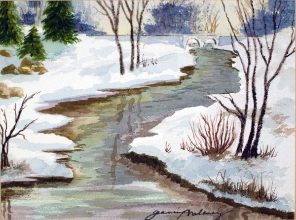 Весна река акварель