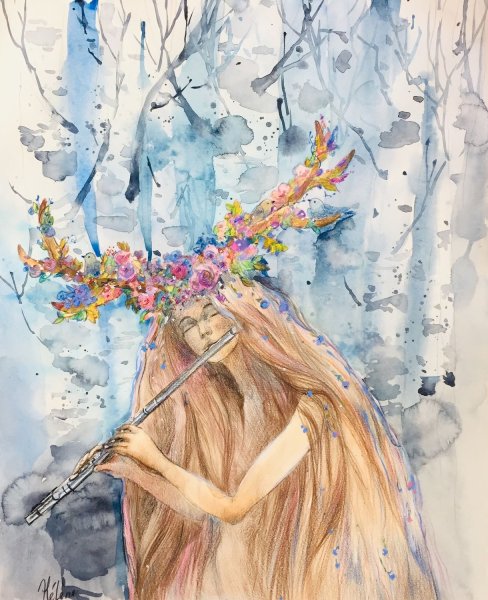 Флейта акварель