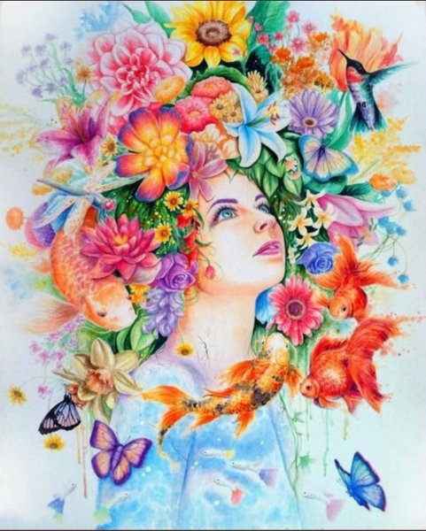 Девушка в цветах рисунок
