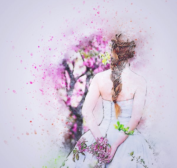 Женщина с цветами акварель