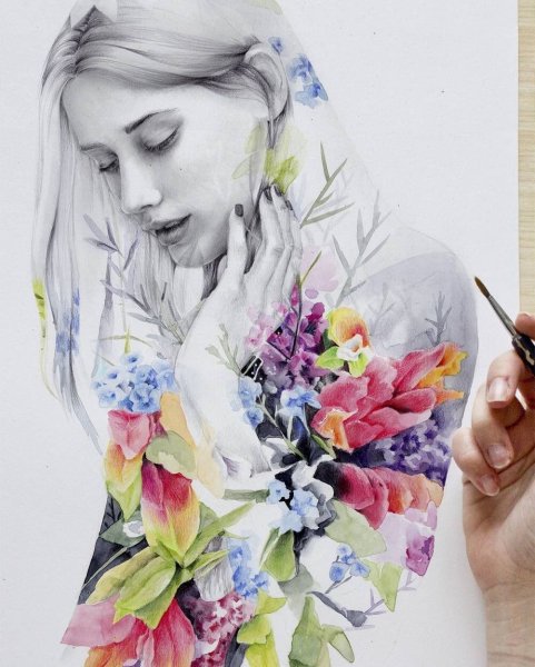 Акварельная девушка с цветами
