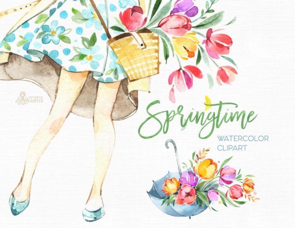 Открытка девочка с цветами акварель