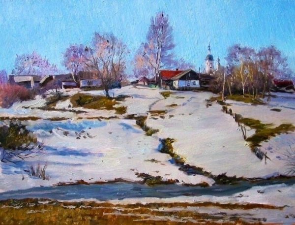 Деревенский пейзаж ранней весной