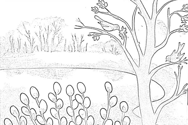 Весенний пейзаж карандашом