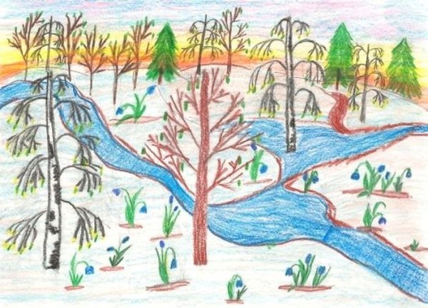 Весенний пейзаж раскраска