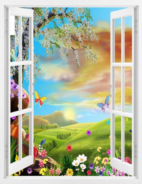 Красивый вид из окна весной