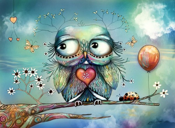 Сова краской на белом фоне