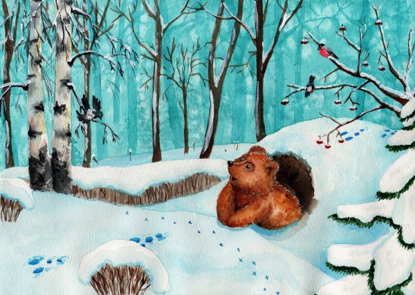 Зимний лес рисунок детский