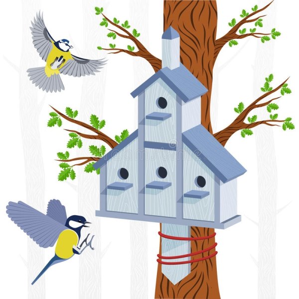 Птицы в скворечнике на прозрачном фоне