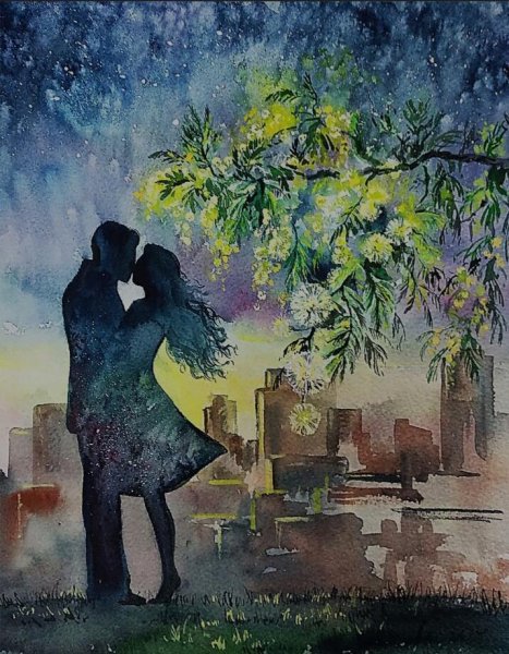 Влюбленные акварель