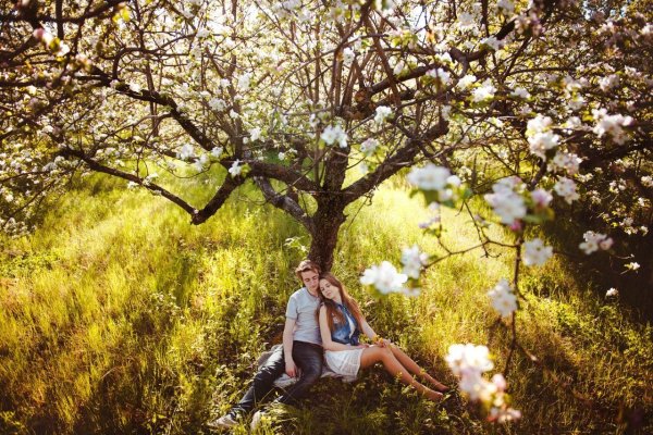 Мужчина в цветущем саду