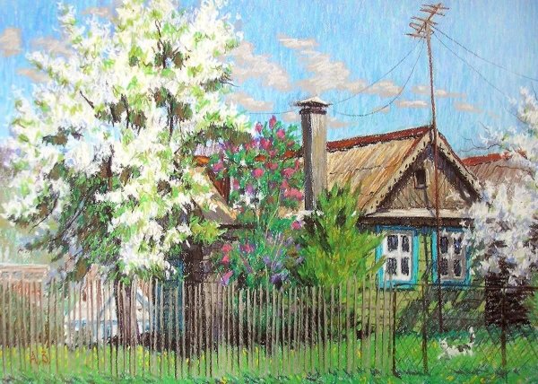 Деревня пастелью художник