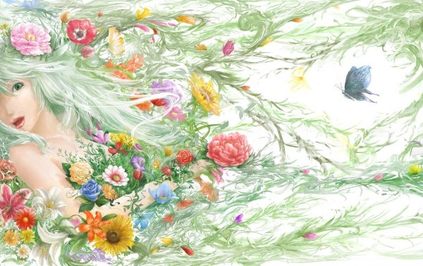 Нарисованная девушка в цветах