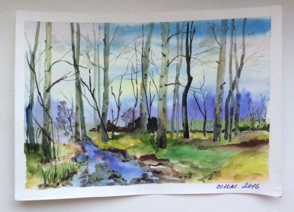 Пейзаж акварелью для детей