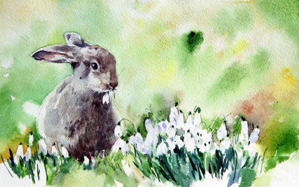 Пейзаж цветными карандашами Весна