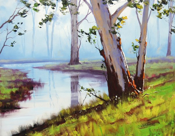 Весенний пейзаж гуашью