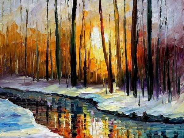 Лес картины мастихином