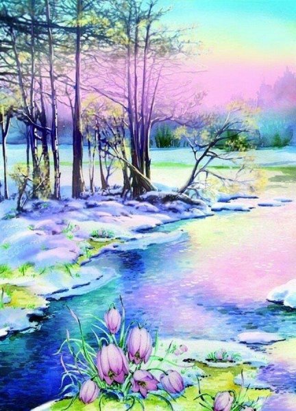Весенний пейзаж акварелью