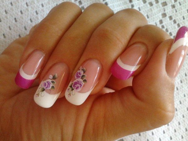 Френч розовый с цветочком