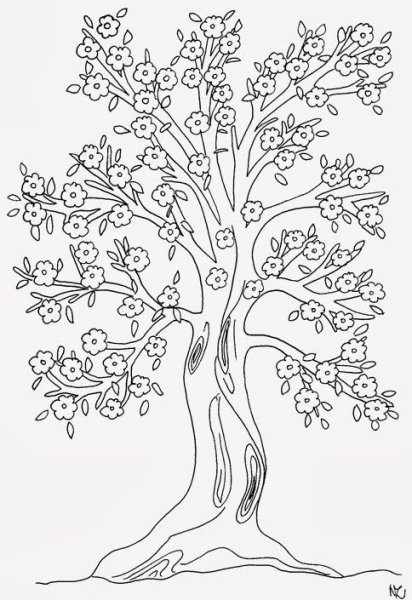 Раскраска дерево с цветами