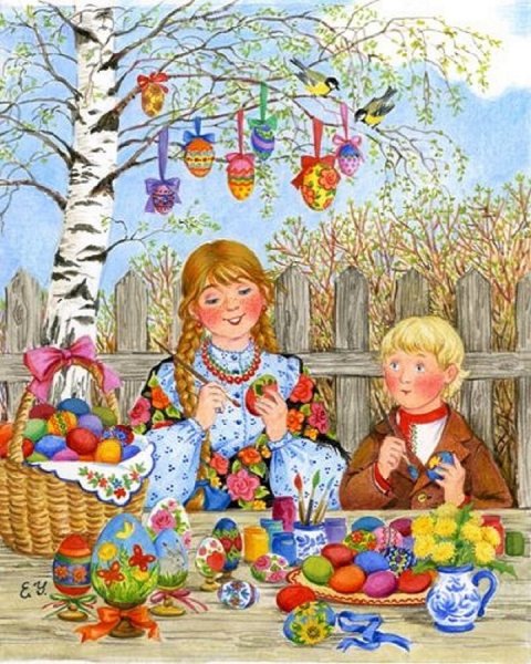 Пасхальные яйца в траве