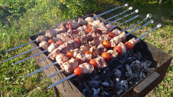 Шашлык на мангале на природе