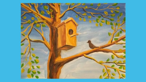 Нарисовать скворечник на дереве