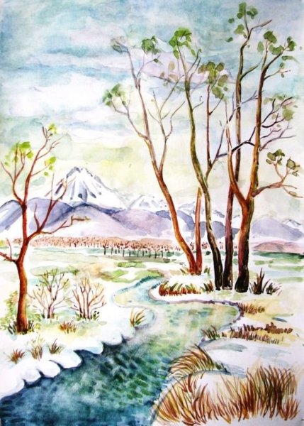 Пейзаж весны рисунок