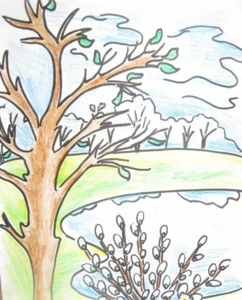 Весна карандашом для детей