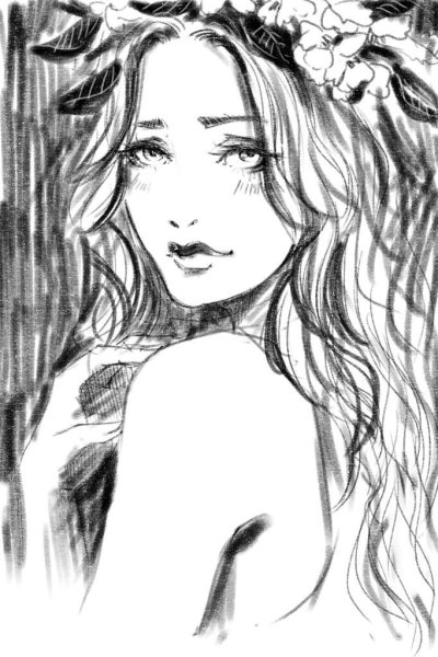 Портрет карандашом с цветами