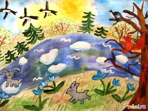 Рисование весенний лес