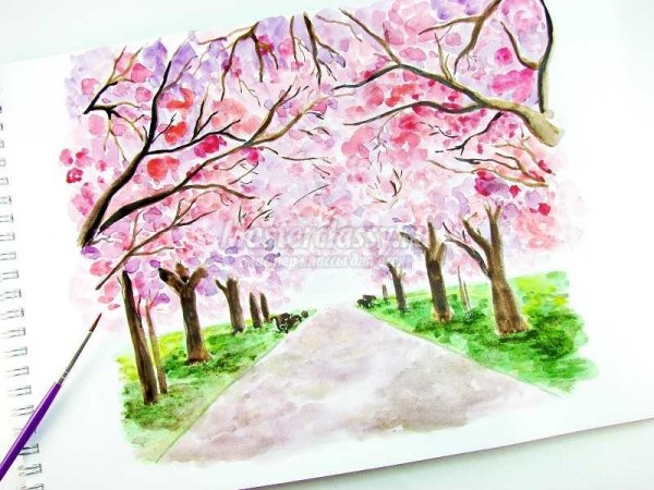 Весна акварельными красками для детей легкие