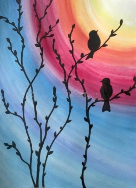 Весенний пейзаж гуашью для детей