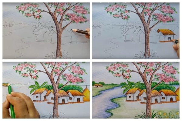 Этапы рисования пейзажа для детей