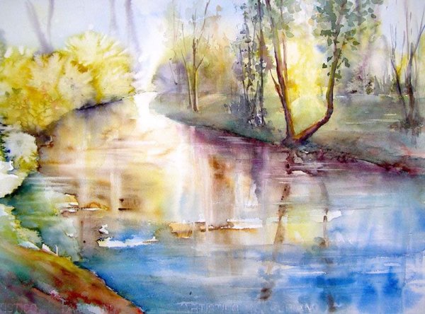 Лессировка акварелью пейзаж